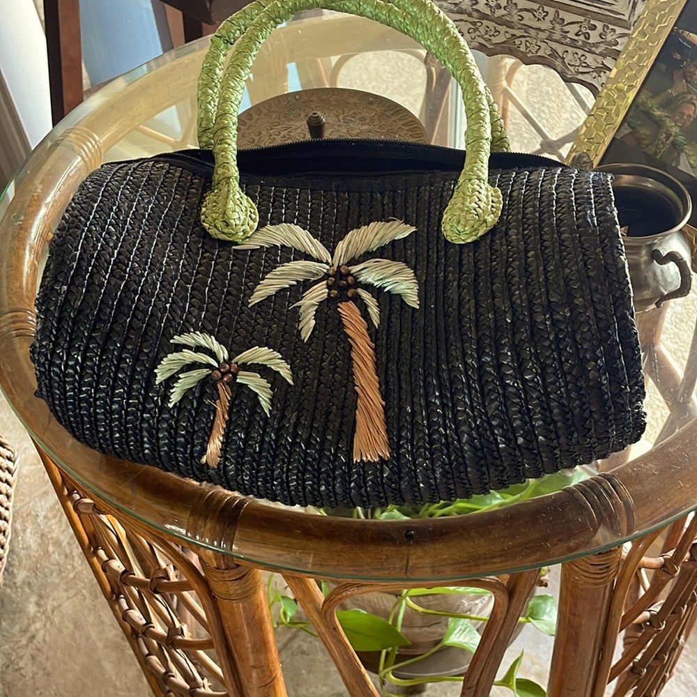 Vintage Casablanca Bag 100% Straw Barrel Bag Tropical Beach Travel
